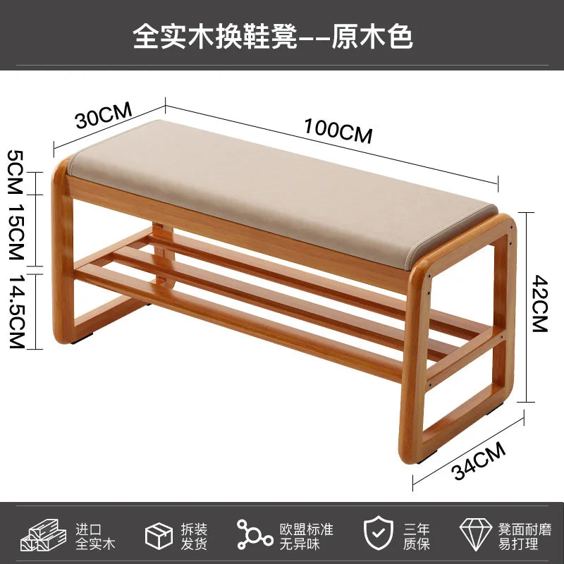 banc à chaussures en bois massif pour rangement pratique