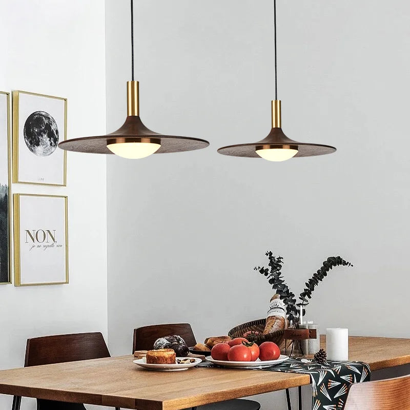 suspension nordique en bois et cuivre soucoupe volante pour intérieur