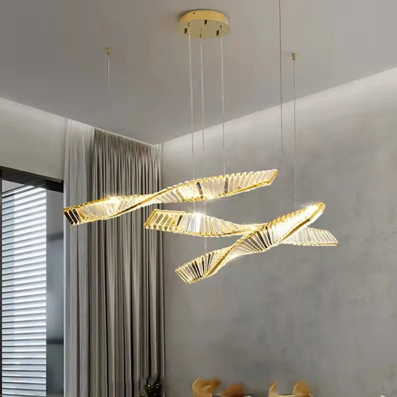 lustre en cristal doré design postmodernes avec éclairage led