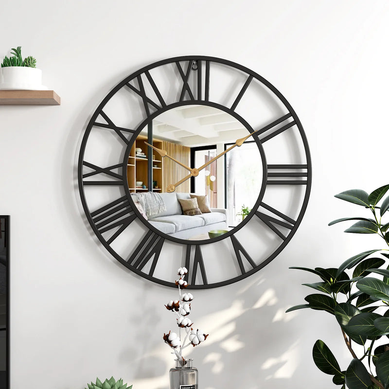 horloge murale moderne minimaliste en métal miroir créative et silencieuse