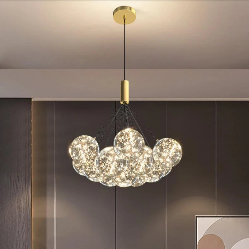 suspension LED en verre transparent design moderne réglable en hauteur