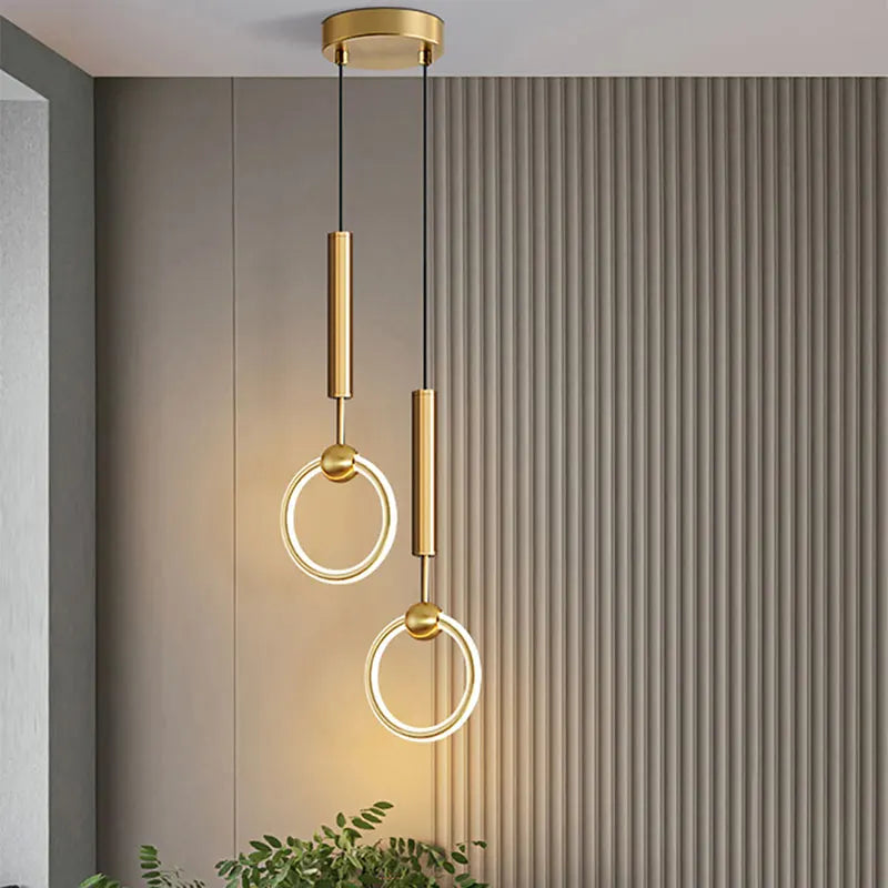 Nordique Led anneau suspension lumières luxe cercle suspension lampe salle à manger cuisine île chambre noir or lustre décor luminaire