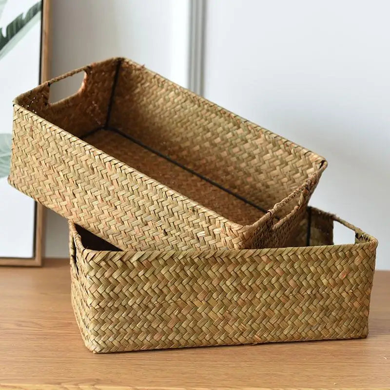 panier de rangement en paille tressée pour organisation