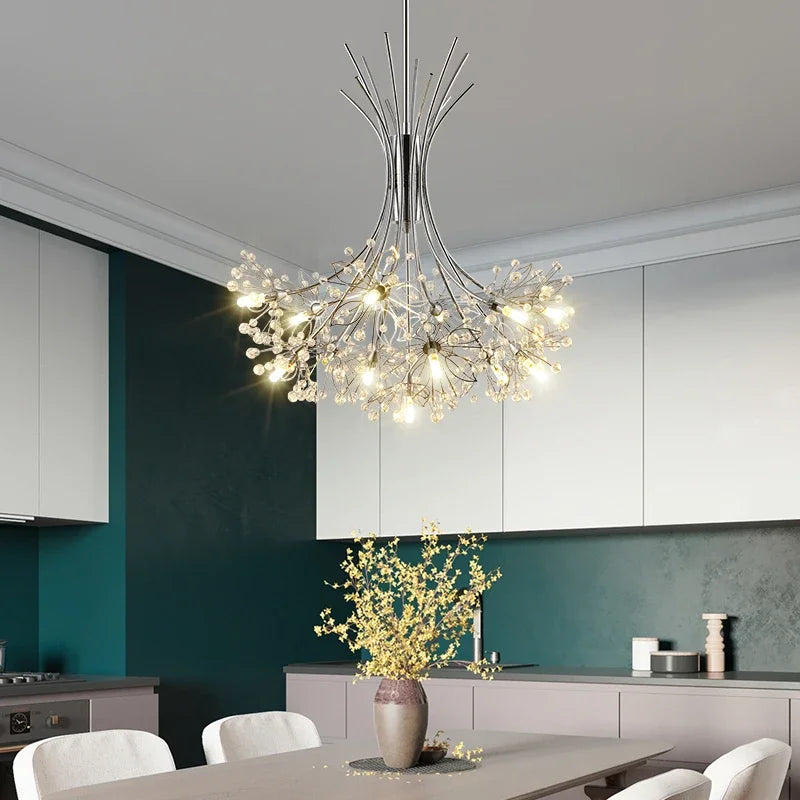 Nordic Creative Dandelion Romantic Crystal Chandelier Dining Room Bedroom Living Room Clothing Coffee Shop Luxury LED Chandelier