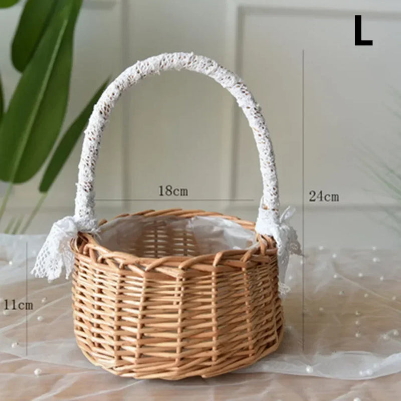 panier en rotin naturel tissé à la main pour mariage décoratif avec dentelle