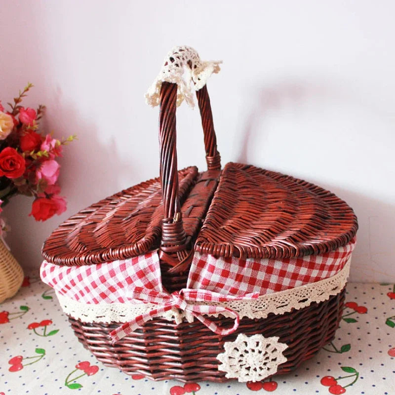 panier en osier tissé à la main pour pique-nique et rangement extérieur