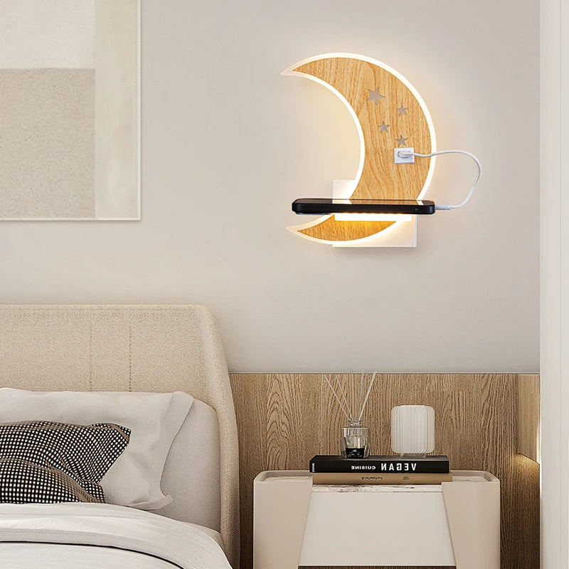 applique murale led lune design moderne minimaliste avec chargeur usb