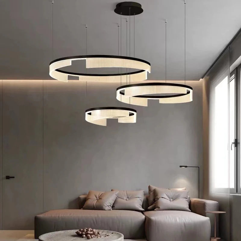 lustre à led circulaire en aluminium et acrylique pour intérieur décoratif