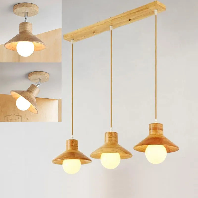 Suspension LED en bois au design nordique E27