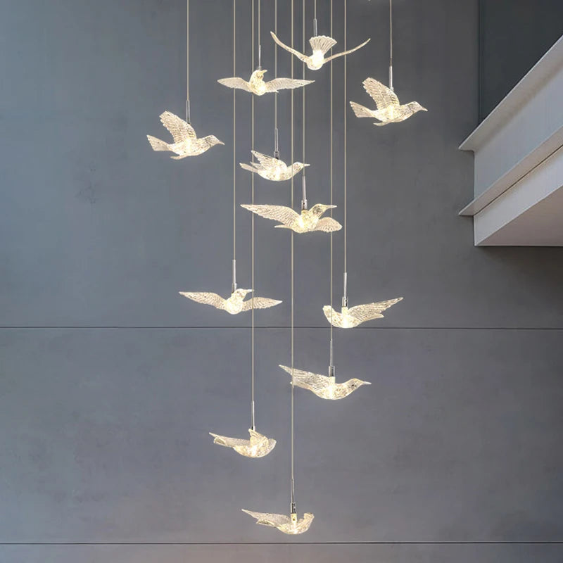 suspension LED décorative en forme d'oiseau pour loft et villa