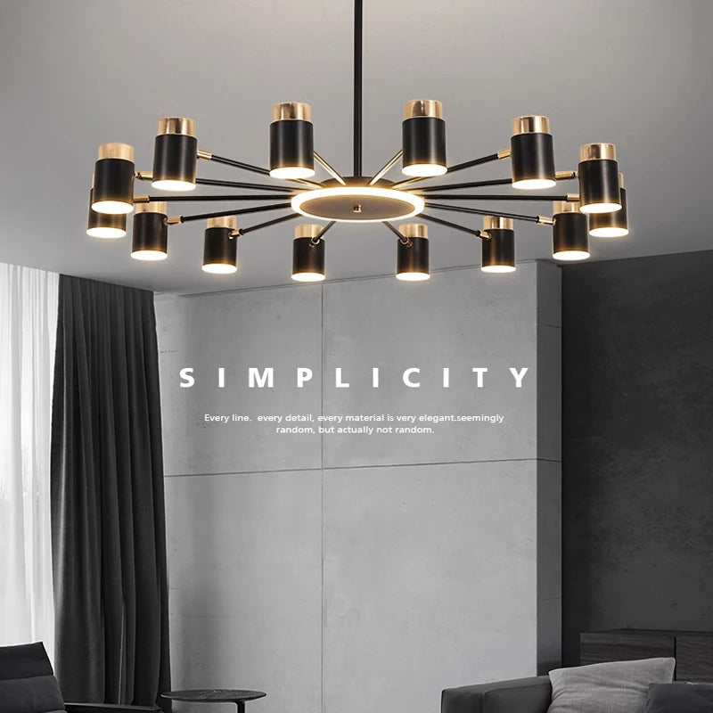 lustre moderne en design simple noir et or