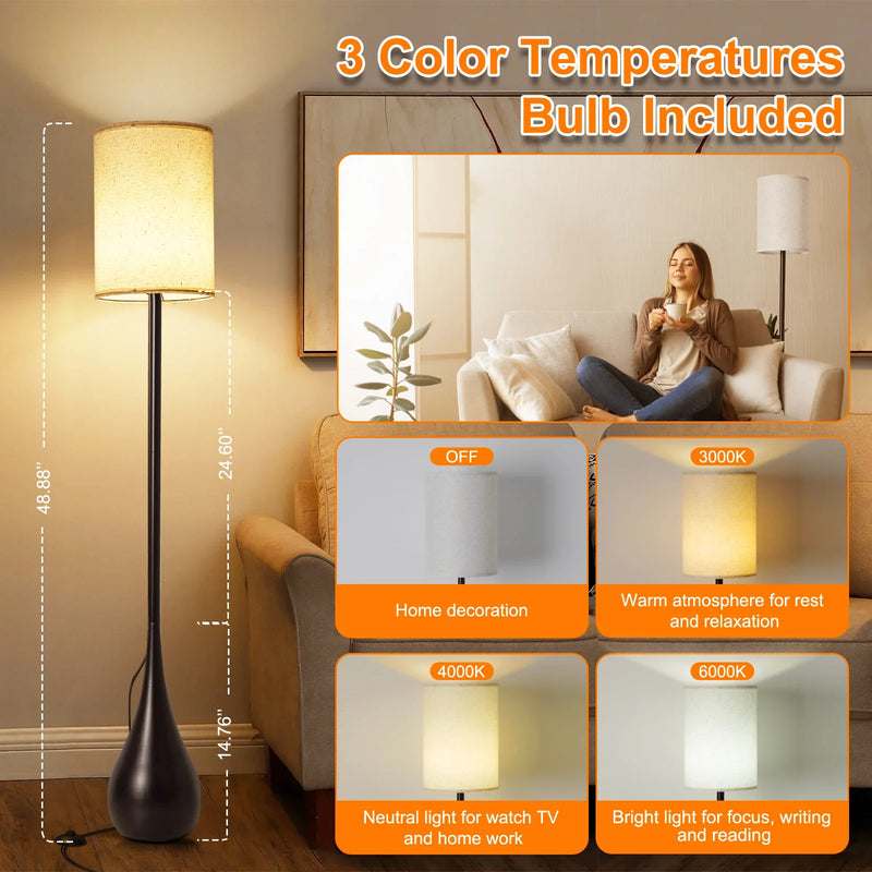 lampe de sol led design goutte d'eau avec variateur 3 couleurs