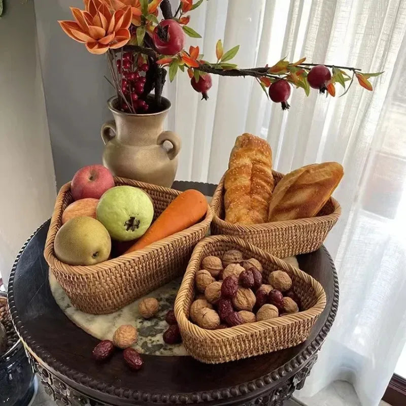 panier de rangement tissé à la main en rotin pour cuisine et pique-nique