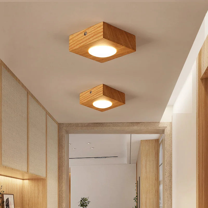 plafonnier led carré design nordique en bois acrylique luminaire décoratif créatif