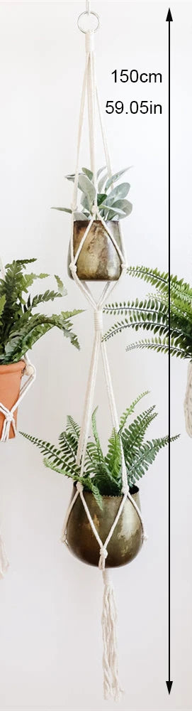 support de plante en macramé suspendu fait main en coton naturel