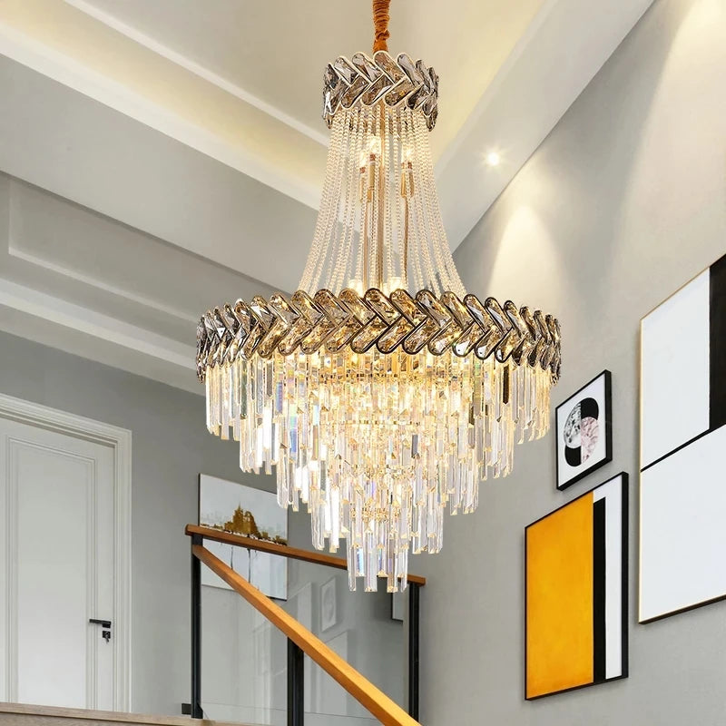 lustre led en cristal design moderne pour villa duplex