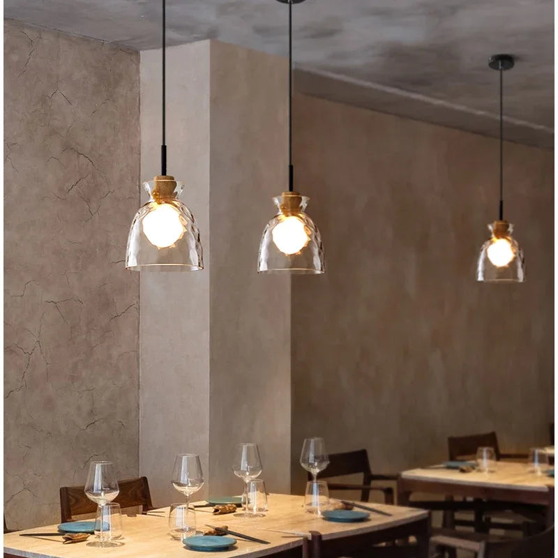 Lamp Mini Pendant Lighting With Handblown Clear Hammered Glass Shade, Adjustable Cord Ceiling Light Fixture For Kitchen Island