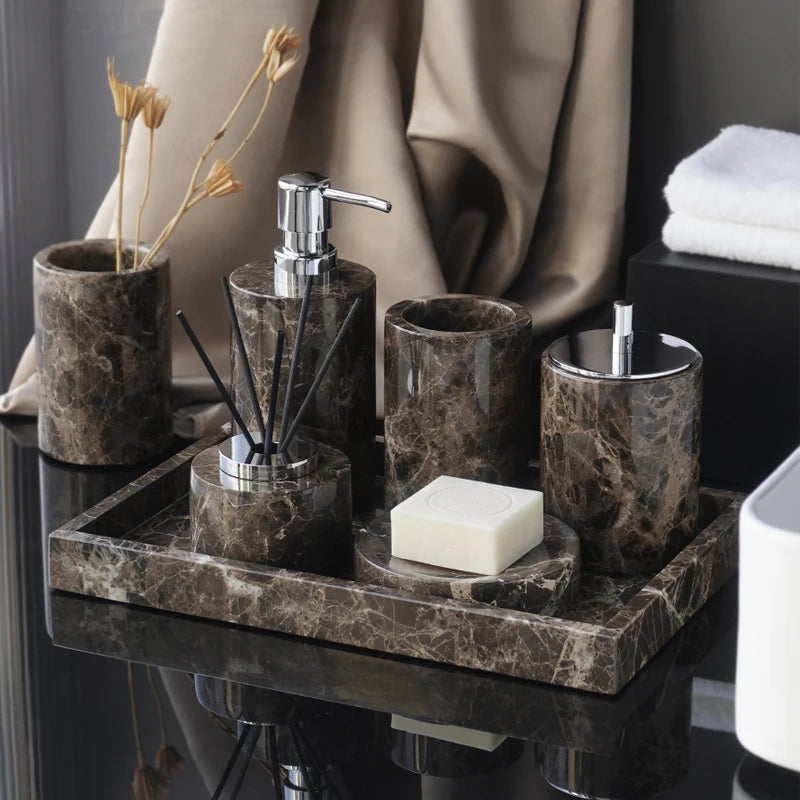 accessoires de salle de bain en marbre naturel ensemble luxe