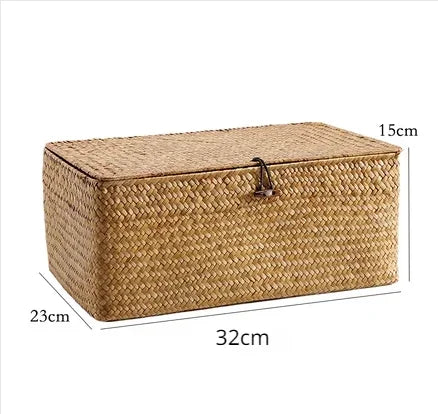 panier de rangement tissé avec couvercle pour bijoux et objets divers