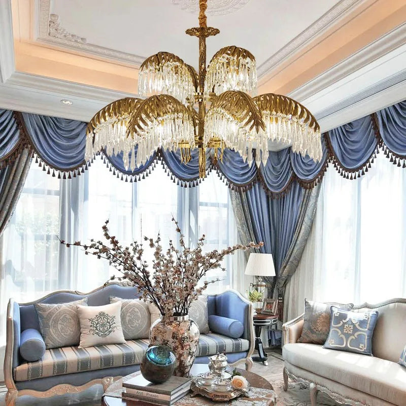 lustre en cuivre avec cristal pour décoration élégante et rétro