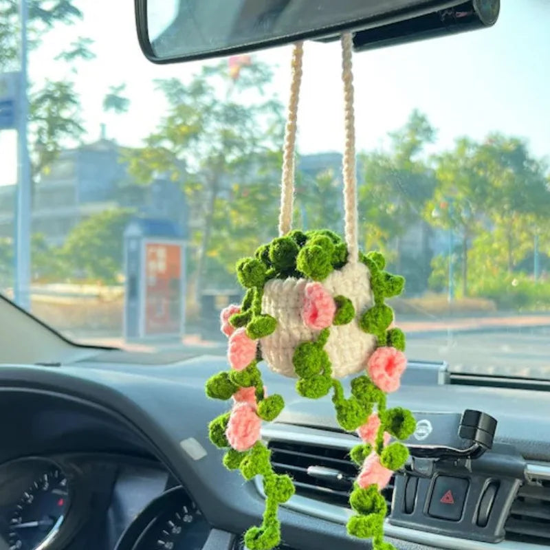 crochet suspendu créatif pour décoration de voiture plante en pot