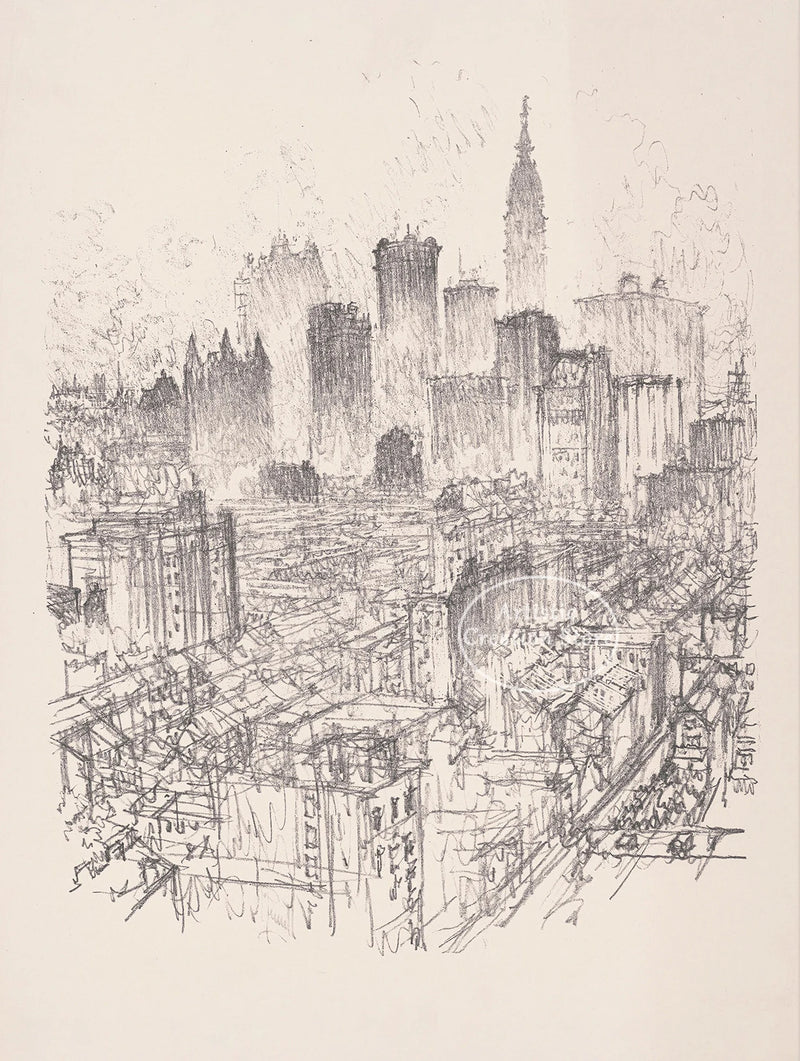 vintage new york city skyline dessin au trait impression sur toile