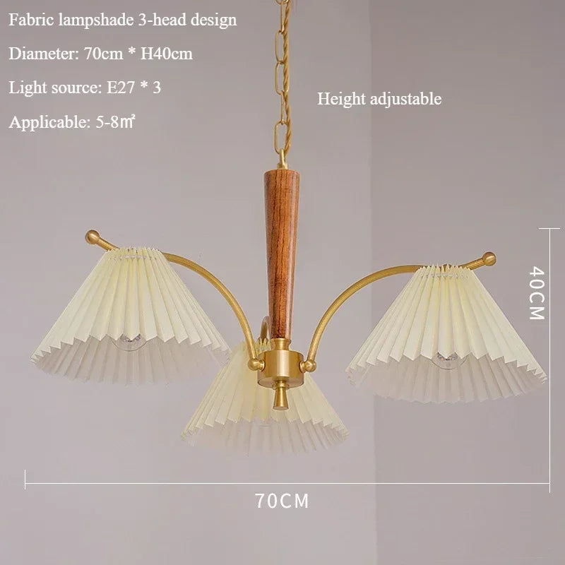 lustre suspendu nordique rétro abat-jour en tissu plissé lampe décorative