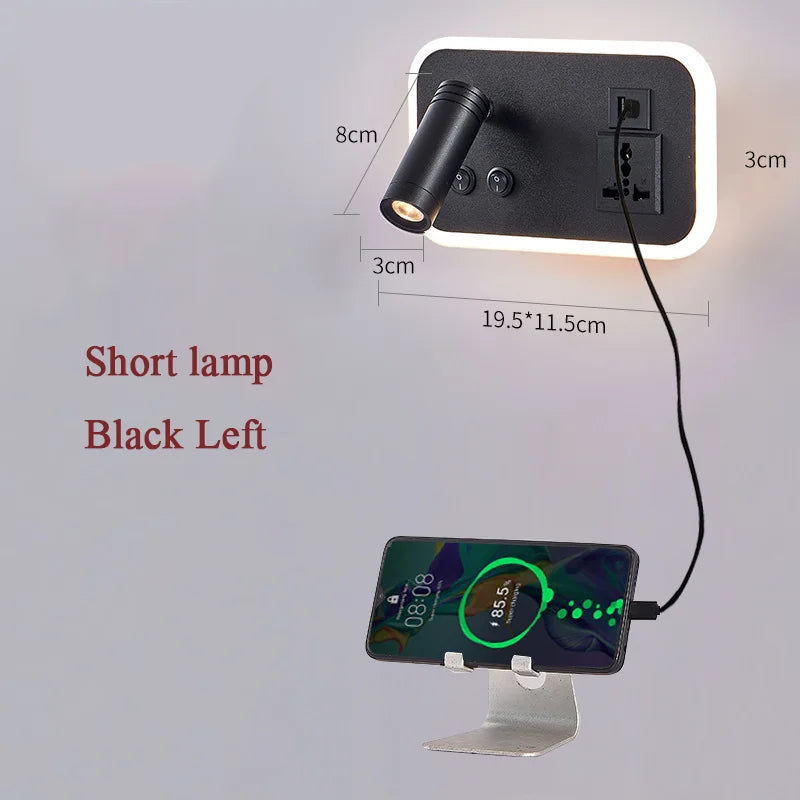 lampe de chevet murale led avec port usb et interrupteur rotatif