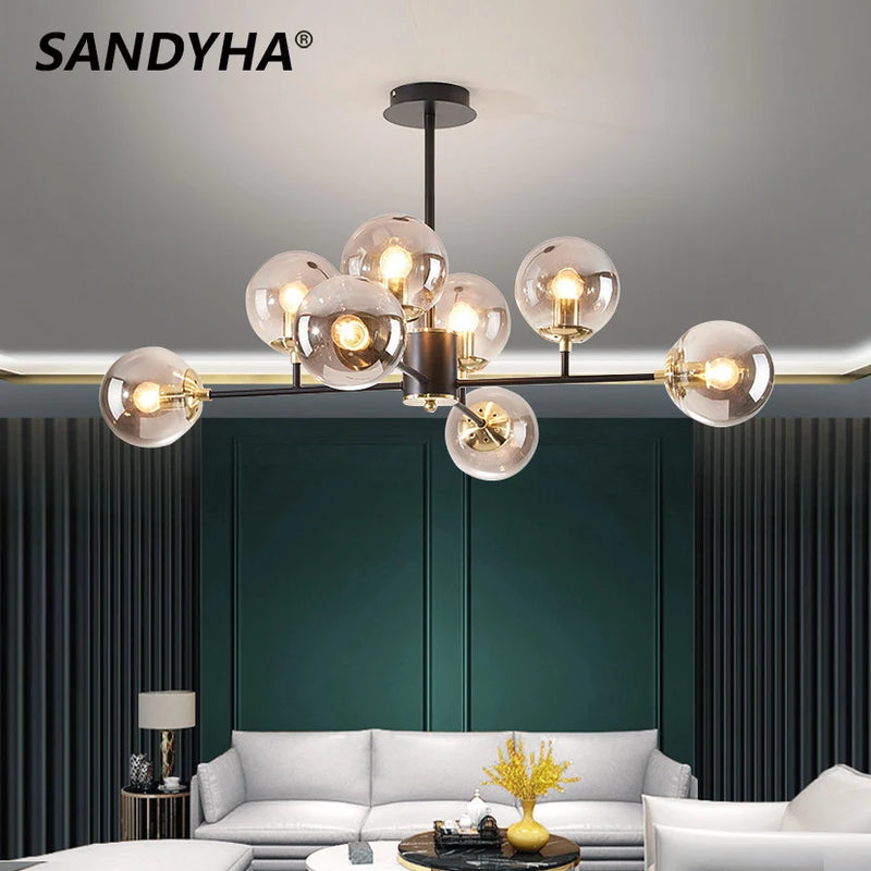 sandyha moderne led lustre en verre moléculaire de luxe