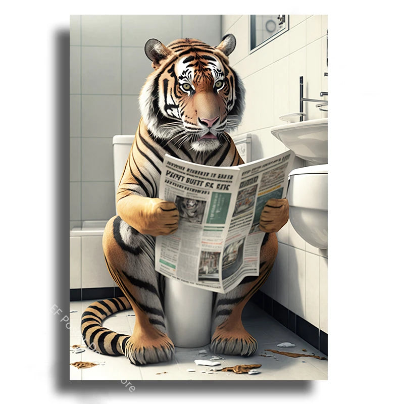 Tableau affiche humoristique d'un animal sur les toilettes