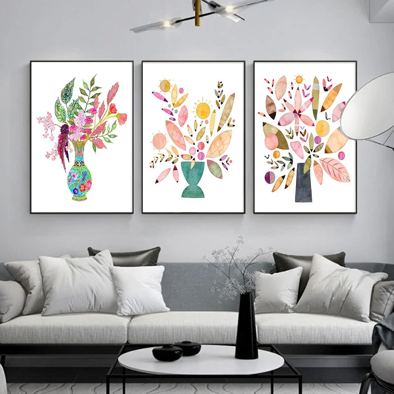 vase à fleurs aquarelle art mural nordique pour décoration intérieure