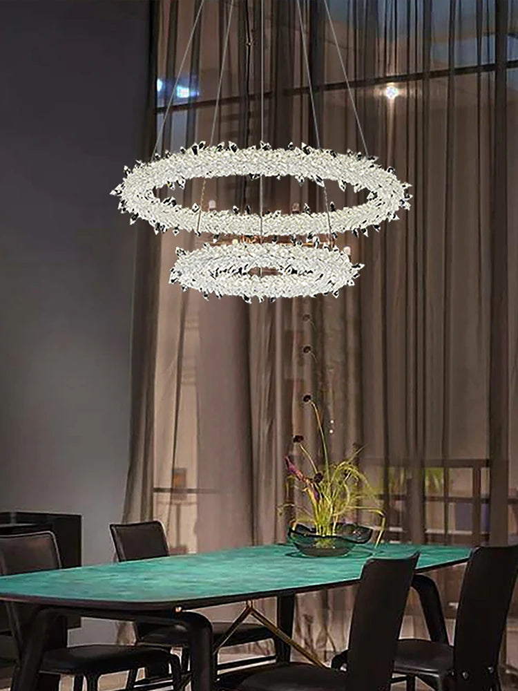 lustre en cristal de luxe à fleurs de glace éclairage suspendu élégant