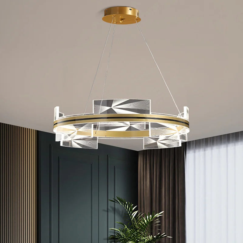 lustre moderne créatif design géométrique avec cercle doré