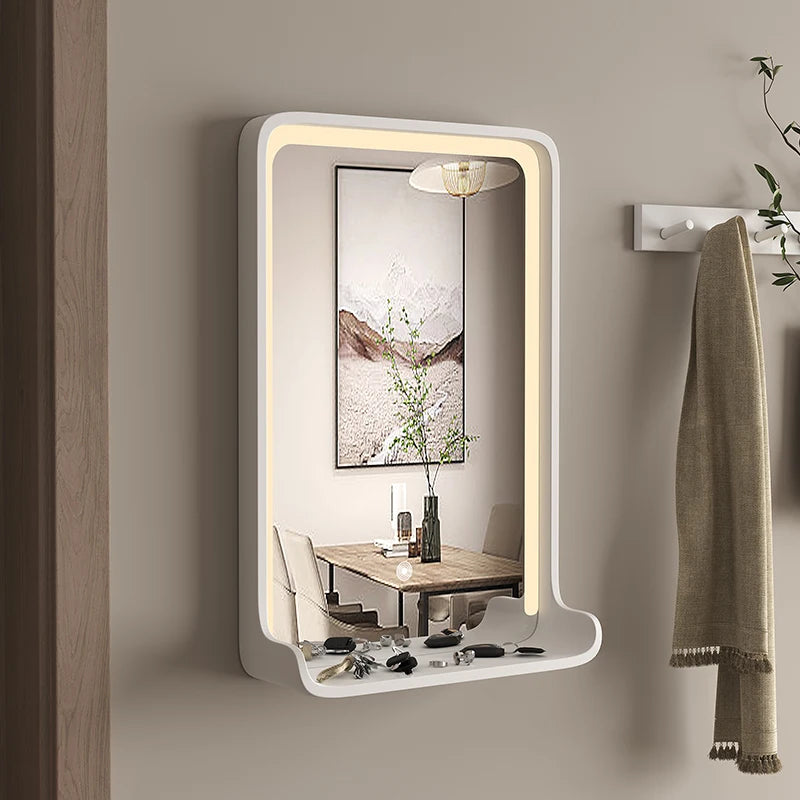 miroir en bois massif avec éclairage led et fixation murale