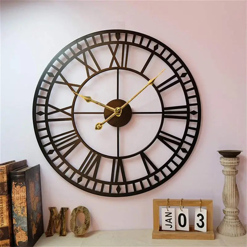 horloge murale en métal chiffres romains décorative silencieuse