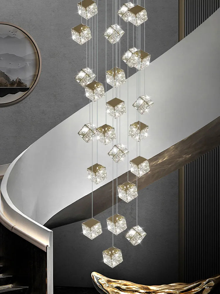 lustre carré moderne en cristal pour éclairage design