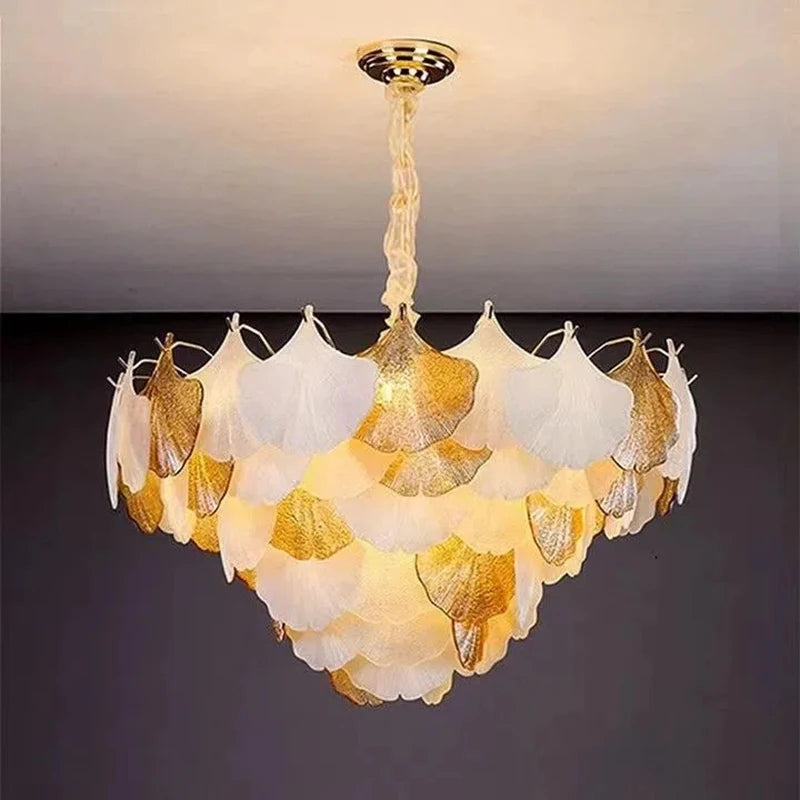 suspension moderne en verre ginkgo pour éclairage intérieur décoratif