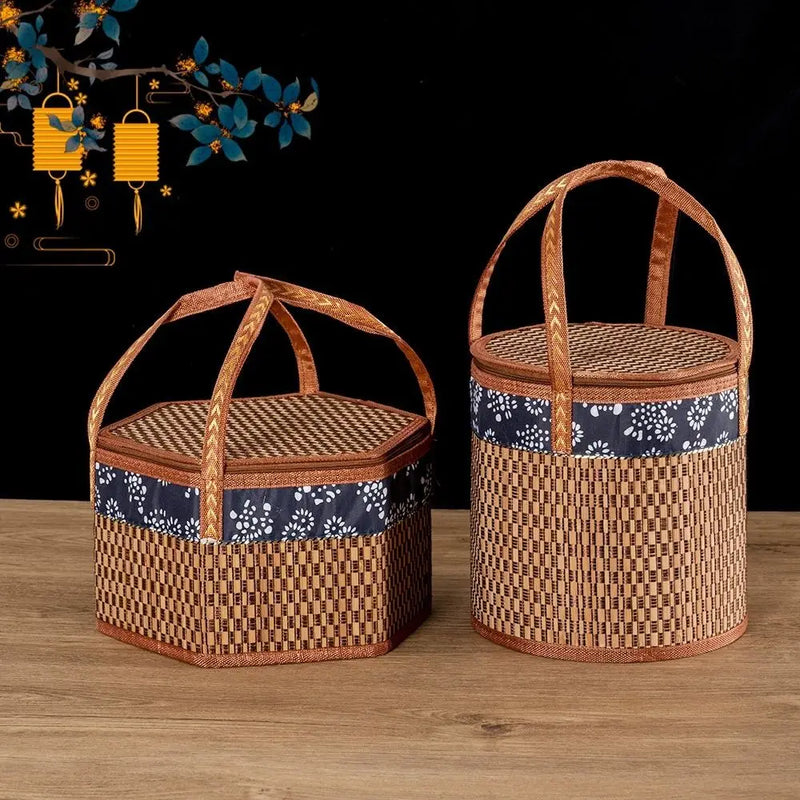 panier de pique-nique en bambou tissé écologique et pliable