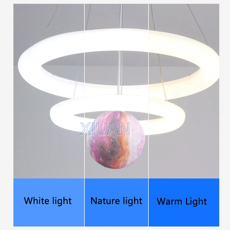 Creative Children's Room Pendant Lamps 360 Degree Lighting Annular Sconces Unicorn Astronaut Bedroom Hanging Light Pink Blue