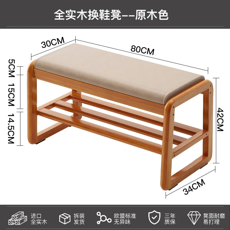 banc à chaussures en bois massif pour rangement pratique