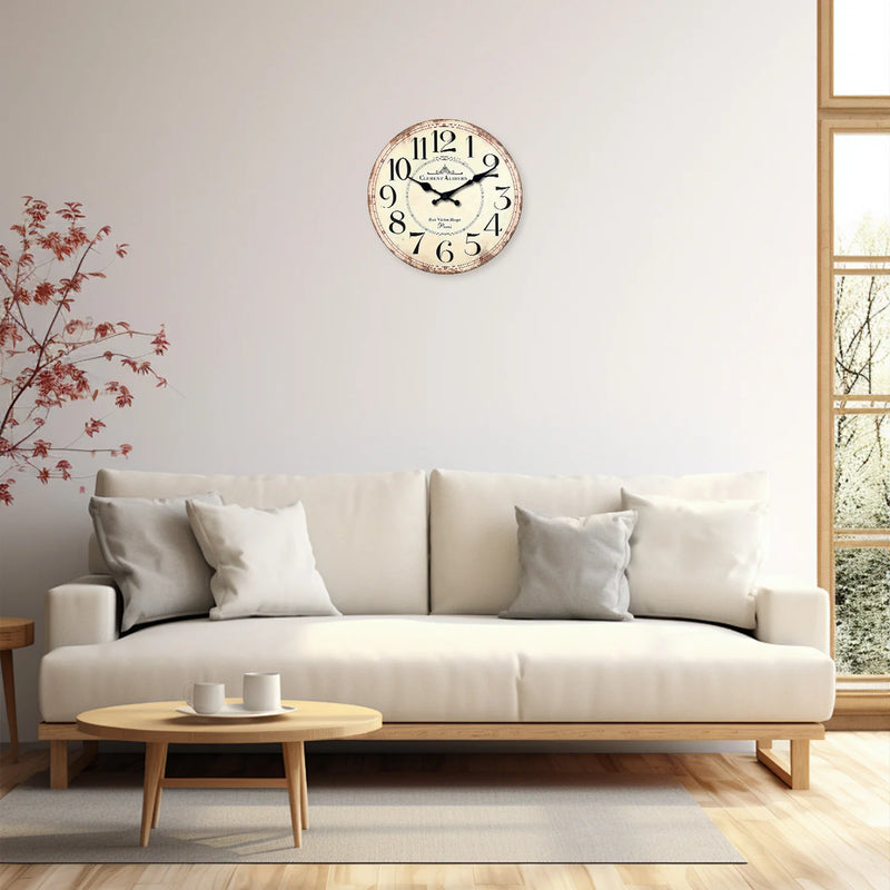 horloge murale rétro bois motif clément audierne décoration silencieuse