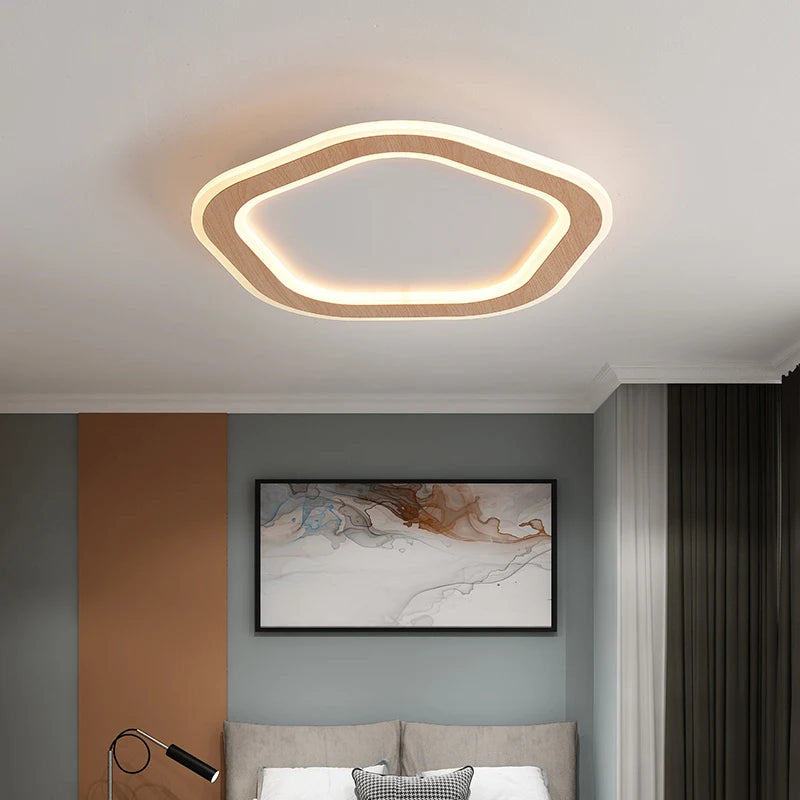 plafonnier led ultra-mince en bois massif style nordique moderne