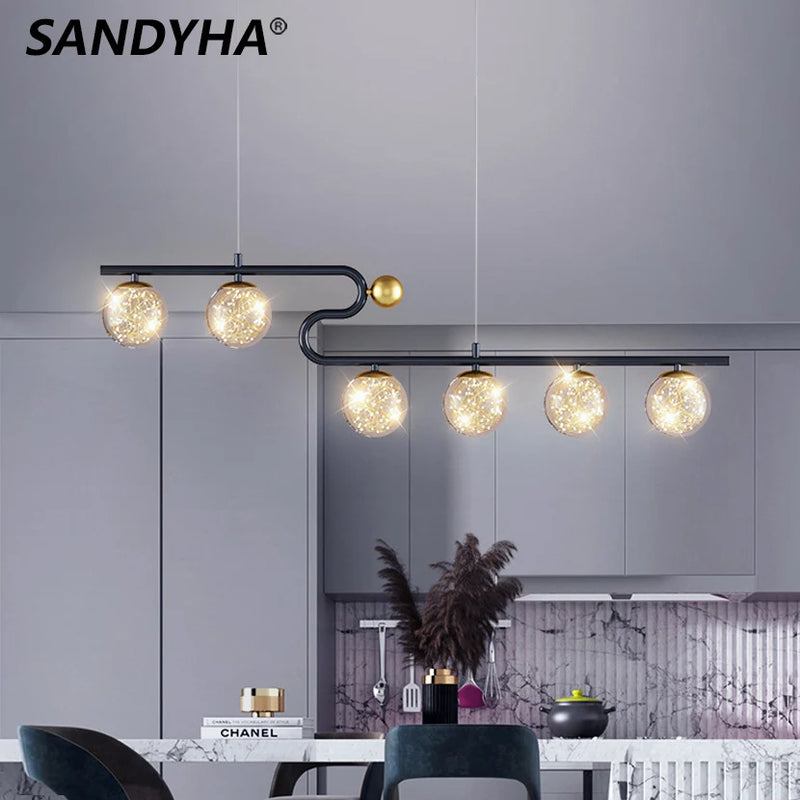 lustre moderne sandyha led avec bande longue et boule de verre