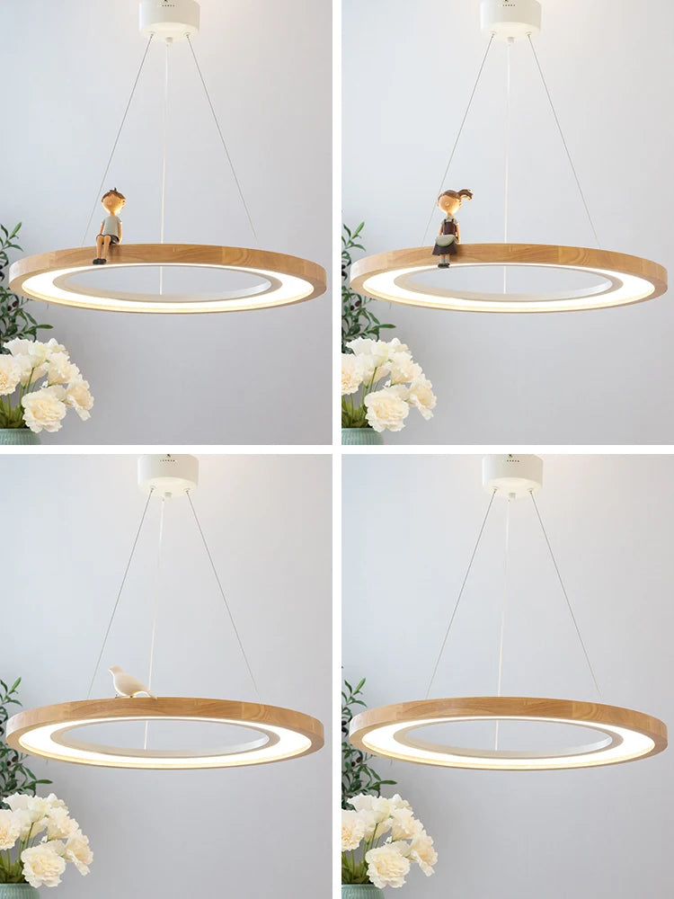 suspension ronde à led en bois pour éclairage commercial et industriel