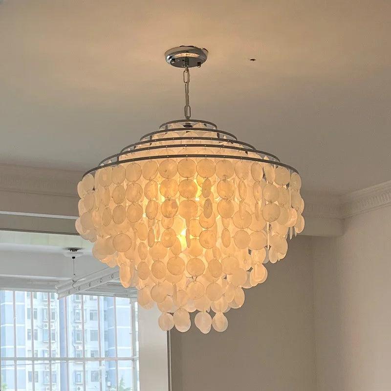 lustre rétro en coquillage pour décoration intérieure moderne