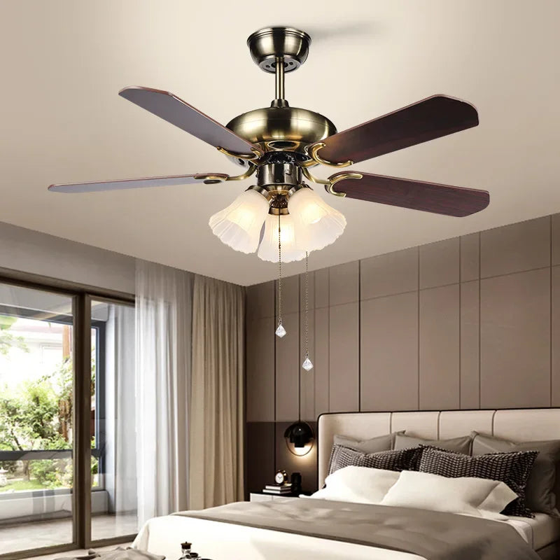 plafonnier moderne ventilateur avec lumière design bois 5 pales