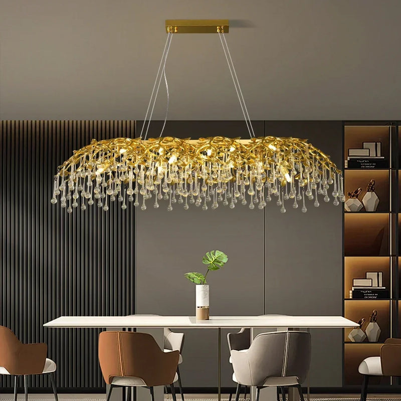 lustre en cristal de luxe design goutte de pluie élégant