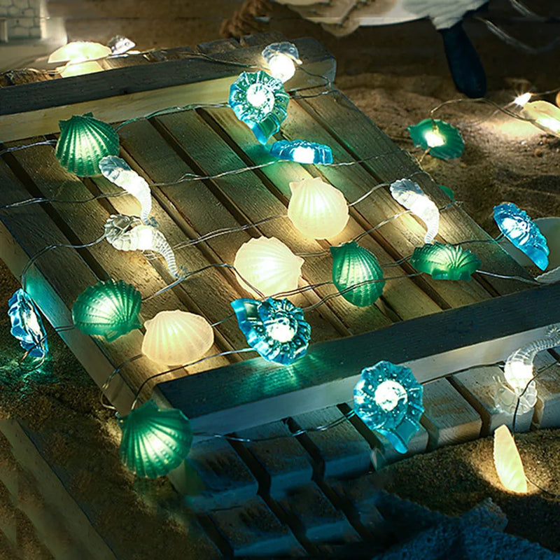 guirlande lumineuse coquillages et étoiles de mer décorative