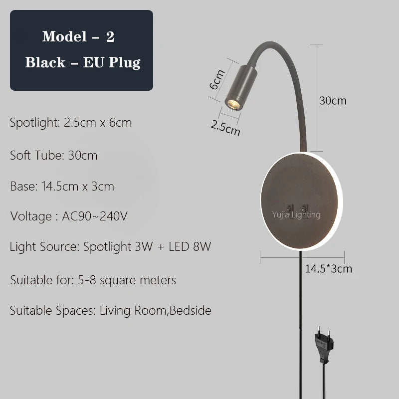 applique murale led réglable avec ports usb design moderne