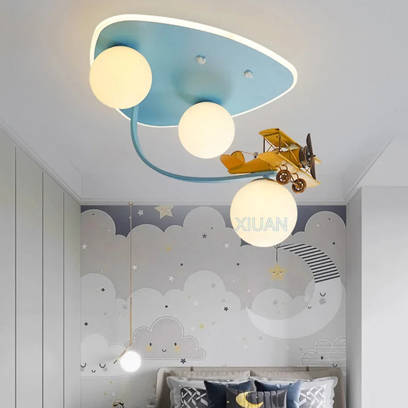 Cartoon Yellow Airplane Ceiling Lamps Children's Room Chandelier Light for Nursery School Kids Girl Boy Bedroom Hanging Lights